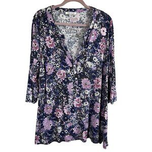 Colorful Floral Top Pink 3X Boho Indie Folk Cottage Coquette Feminine Country